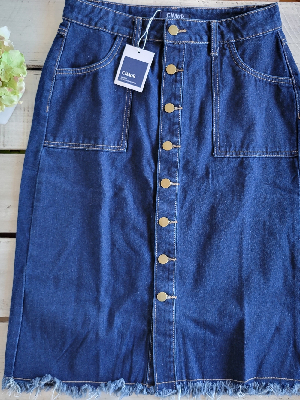 Denim Midi Skirt Blue Button Up Front. Sz Medium. NWT